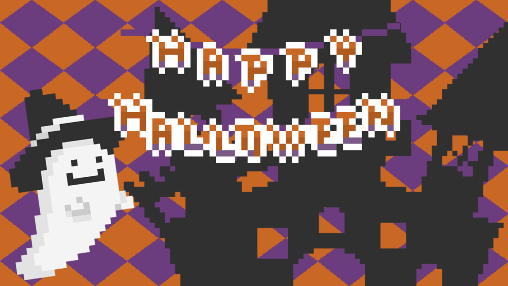 ハロウィン風チェックの背景 ドット絵イラスト フリー素材