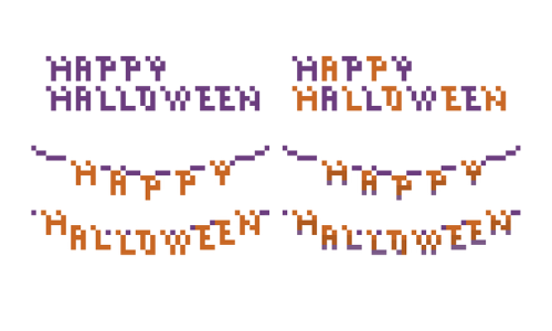 ハッピーハロウィン（Happy Halloween）の文字のドット絵イラスト フリー素材
