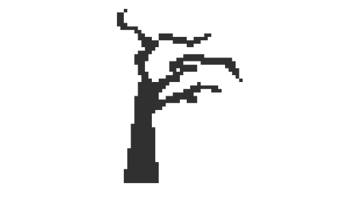 ハロウィン風「怪しげな木（シルエット）」のドット絵イラスト フリー素材
