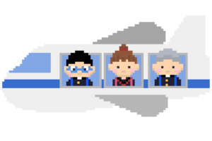 卒業旅行（飛行機旅行）のドット絵イラスト フリー素材