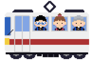 卒業旅行（電車旅行）のドット絵イラスト フリー素材