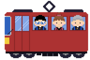 卒業旅行（電車旅行）のドット絵イラスト フリー素材