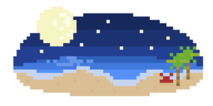 海岸（昼・夜）のドット絵イラスト フリー素材