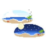 海岸（昼・夜）のドット絵イラスト フリー素材