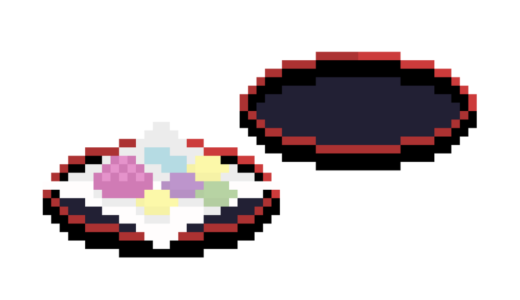 お供え物＋丸盆のドット絵イラスト フリー素材